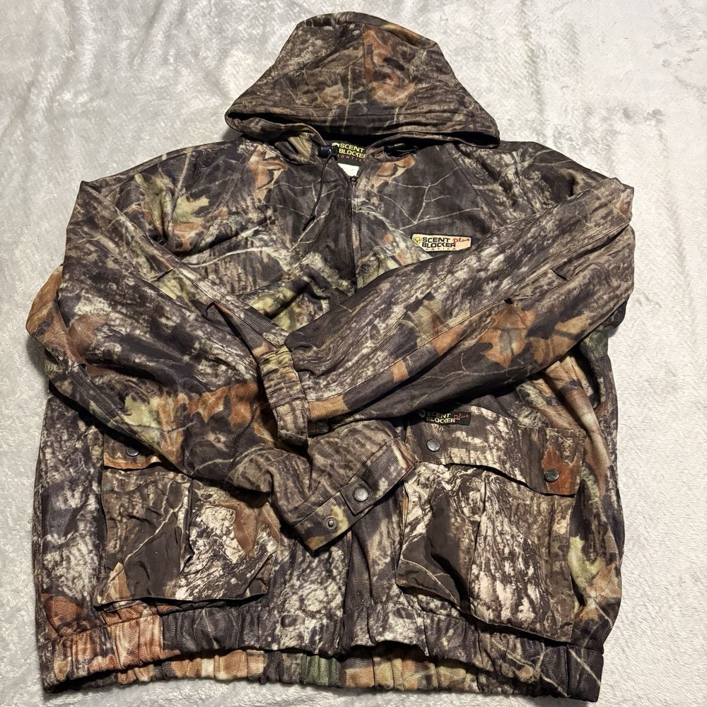 Scent Blocker Plus Frontier Jacket Mens XL Camo Hooded Hunting Real Tree Camo